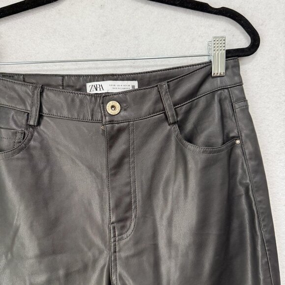 Zara Pants Womens Medium Black High Rise Faux Leather Slim Fit 5 Pocket Stretch - Picture 2 of 16